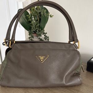 Prada Grey Saffiano Bauletto Leather Shoulder Bag